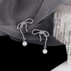 Rhinestone Bow Faux Pearl Dangle Earring 1 Pair - E2705 - As Shown In Figure - One Size