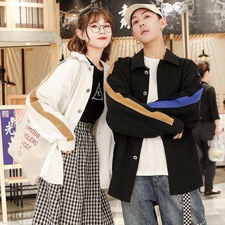 Couple Matching Dog Print Color Block Button Jacket