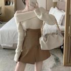 Off-shoulder Plain Sweater / Mini A-line Skort