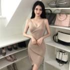 Spaghetti Strap Ribbed Knit Dress Almond - One Size