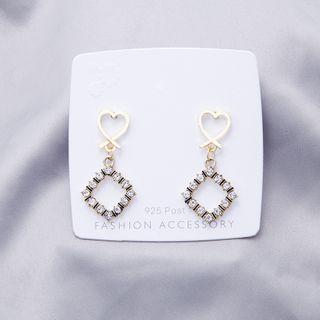 Heart & Square Rhinestone Dangle Earring 1 Pair - E1609-2 - Rhombus - Gold - One Size
