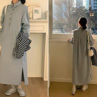 Half-placket Patch-pocket Maxi Shirtdress