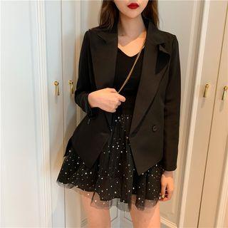 Long-sleeve Mini Mesh Dress / Button Blazer
