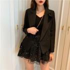 Long-sleeve Mini Mesh Dress / Button Blazer