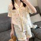 Loungewear Set : Short-sleeve Polka Dot Shirt + Shorts