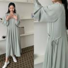 Bishop-sleeve Long Pleat Dress