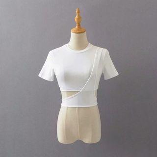 Plain Short-sleeve Cut-out T-shirt