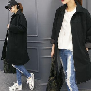 Zip-front Fleece-lined Long Jacket