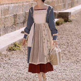 Long-sleeve Ruffle Paneled Midi A-line Dress