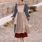 Long-sleeve Ruffle Paneled Midi A-line Dress