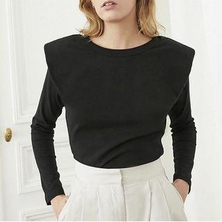 Long-sleeve Padded Shoulder Top