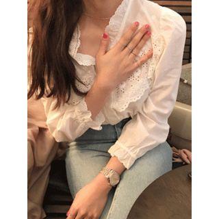 Open-placket Frilled-trim Blouse