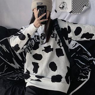 Cow Printed Knit Sweater