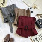 Plaid Tie Waist Strapless Top