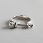 925 Sterling Silver Faux Pearl Claw Ring Silver - 14