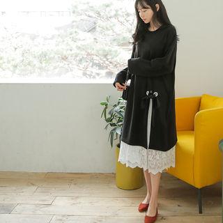 Slit-front Beribboned T-shirt Dress