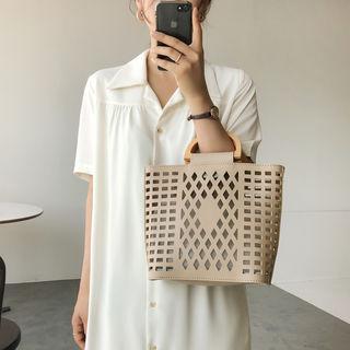 Perforated Wood-detail Tote Bag