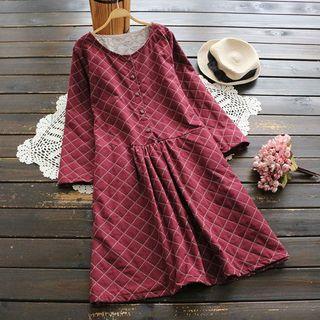 Diamond Pattern Long-sleeve A-line Dress