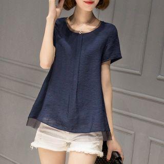 Short-sleeve Layered Mesh Top