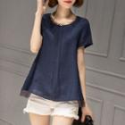Short-sleeve Layered Mesh Top