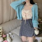 Floral Print Tie-front Camisole Top / Cardigan / Mini Skirt