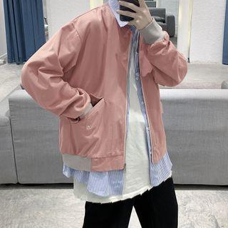 Mock Two-piece Striped Panel Zipped Jacket