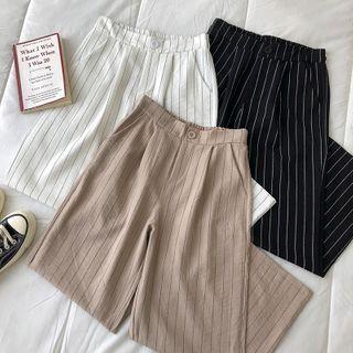 Striped High-waist Cropped Pants
