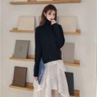Side-slit Turtleneck Sweater / Irregular Hem Midi Skirt