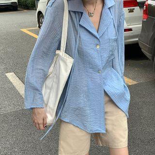 Long Sleeve Crinkled Shirt Blue - One Size