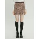 Snug Club Slit Leopard Fluffy Miniskirt Brown - One Size
