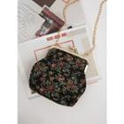 Chain-strap Kiss-lock Floral Shoulder Bag Black - One Size