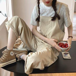 Wide Leg Jumper Pants / Short-sleeve Striped T-shirt