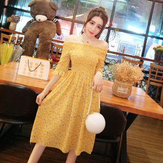 Floral Print Off-shoulder Dress Yellow - One Size
