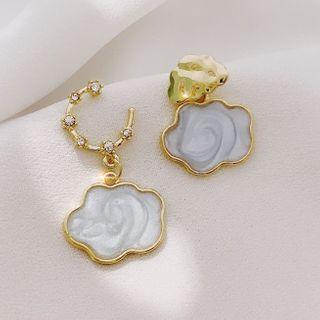 Non-matching Geometry Drop Earring 1 Pair - White & Gold - One Size
