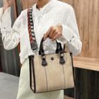 Faux Leather Tote Bag With Pattern Strap
