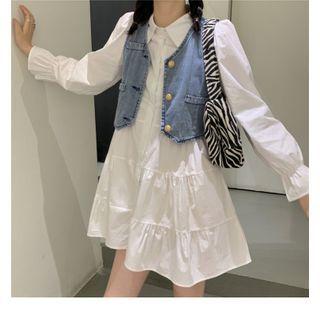 Denim Vest / Puff-sleeve Shirt Dress