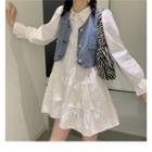 Denim Vest / Puff-sleeve Shirt Dress