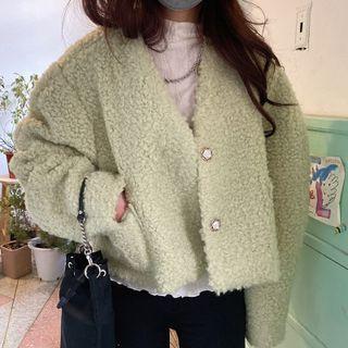 Single-breasted Fleece Cropped Jacket