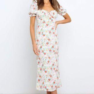 Floral Print Square-neck Midi A-line Dress