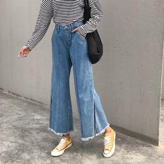 Slit Side Wide Leg Jeans