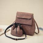 Faux-leather Flap Backpack With Mini Cross Bag