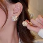 Rhinestone Flower Stud Earring 1 Pair - Silver Needle - Flower - White - One Size
