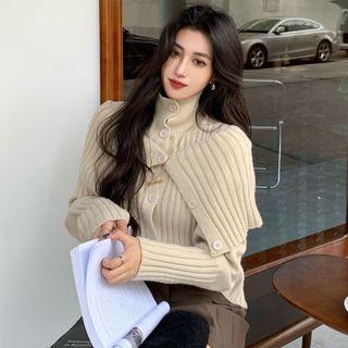 Set: Cape + Collared Ribbed Sweater