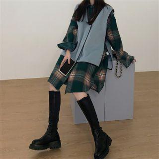 Plaid Shirt / Snap-button Vest