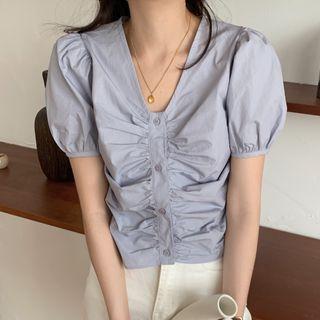 Shirred V-neck Blouse