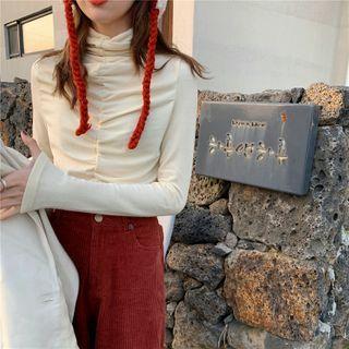 Mock-neck Plain Pleated Top