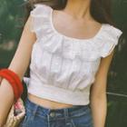 Sleeveless Perforated Ruffle Cropped Top