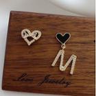 Non-matching Letter M Rhinestone Heart Dangle Earring 1 Pair - Stud Earrings - One Size