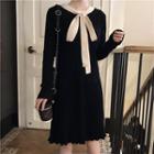 Long-sleeve Bow Accent Knit Dress As Shown In Figure - One Size