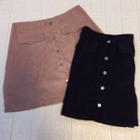 Button-front Mini A-line Corduroy Skirt